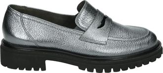 Paul Green Schoenen, Dames, Grijs, 39 EU, Leer, Zilveren Instappers met Rubberen Zool