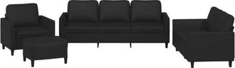 vidaXL Vidaxl - Juego De Sof&aacute;s Con Cojines 4 Piezas Cuero Sint&eacute;tico Negro