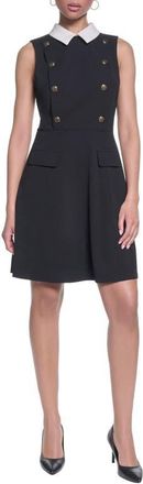 Karl Lagerfeld Contrast Collar Scuba Crepe A-Line Dress in Black Soft White at Nordstrom, Size 10