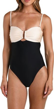 L'agence Emilia Colorblock Bandeau One-Piece Swimsuit in Black at Nordstrom, Size X-Large
