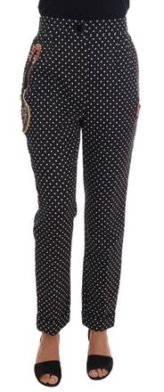 Dolce & Gabbana Womens Polka Dot Trousers Embellished Pants - Black Silk - Size EU 38 (Womens)