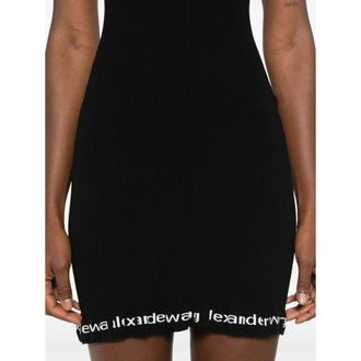 Alexander Wang Ribbed Knit with Contrast Logo Band Dress - Black