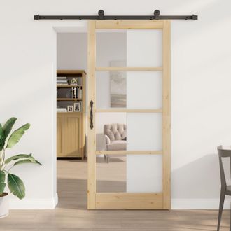 Berkfield Home Sliding Door with Hardware Set ORKDALSolid Wood & Glass in Brown