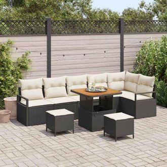 vidaXL Vidaxl - Conjunto De Sof&aacute; De Jard&iacute;n Con Coj&iacute;n 9 Pcs Negro Polirat&aacute;n
