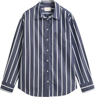 GANT Relaxed Fit Klassiek Gestreept Poplin Shirt - Dames - Overhemden - Blauw - XL - Katoen - Overhemden
