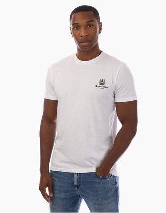 Aquascutum Mens Regular Fit Logo Print Crew Neck T-Shirt - Multi/White - Size: 2X large