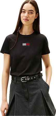 Tommy Jeans Dames-T-shirt met strass-logo, normale pasvorm (Zwart)