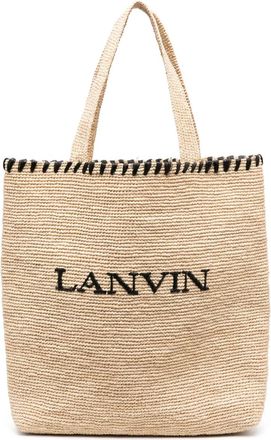 Lanvin Geborduurde raffia draagtas met logo