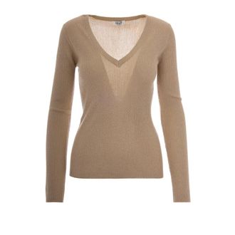 Liu Jo Ecs Maglia Costine Con Lam&eacute; - female - Liu Jo - V-neck Knitwear - Gray - XS - Knitwear