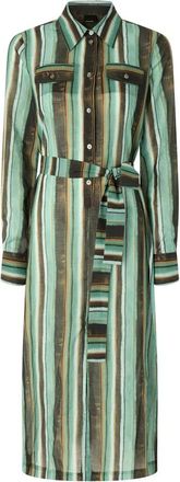 Pinko Gestreept Overhemd Midi Jurk met Ceintuur - Dames - Shirt Kleedjes - Veelkleurig - S - Katoen - Kleedjes