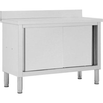 vidaXL Vidaxl - Mesa De Trabajo Puertas Correderas Acero Inox 120x50x(95-97) Cm