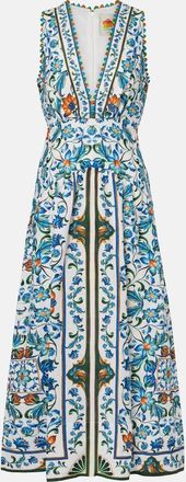 Farm Rio Flora Tile floral linen midi dress