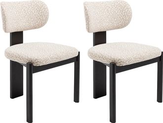 Vente-Unique Juego de 2 sillas en tela texturadizada bicolor y madera de hevea negra - Crema y beige - WILANA