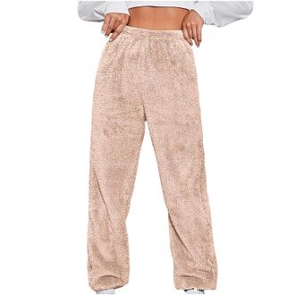 Generic Womens Fleece Pyjama Bottoms Warm Fluffy Lounge Pants Ladies Comfy Plain Color Fuzzy Pj Bottoms Winter Thermal Elasticated Waist Loungewear Pyjama Pan
