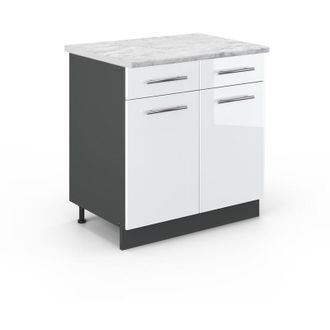 Vicco Mueble Bajo De Cocina Fame-line, Blanco Alto Brillo, 80 Cm, Et M&aacute;rmol
