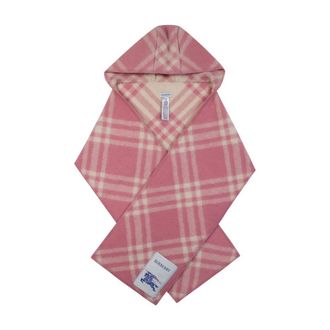 Burberry Womens Mu Tbar Check Hooded Scarf Pink Wool
