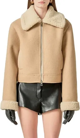 English Factory Faux Shearling Detail Double Face Jacket in Ivory at Nordstrom, Size X-Small