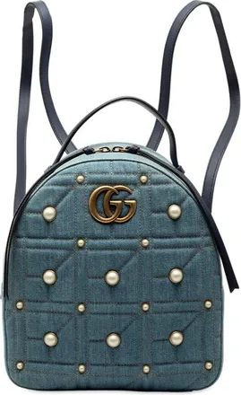 Gucci Pre-owned Gucci Small GG Marmont Pearl Studded Matelasse Denim Backpack H34WOFGU66XEYLWE