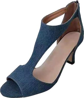 Generic European Fashion Women Summer Sandals with Back Zipper Fish Mouth Design Foreign Trade Large Size Air Cushion Thin Heel Comfortable Footwear (Blue, 5.