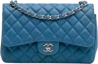 Chanel Pre-owned Vintage Double Flap Shoulder Bag - Dames - Vintage Schoudertas - Blauw - ONE Size - Leer - Vintage