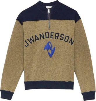 J.W.Anderson Logo-Geborduurd Halve Rits Sweatshirt - Heren - Sweatshirts - Blauw - M - Wol - Hoodies & sweatvesten