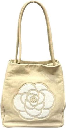 Chanel Pre-owned Handbags, female, Beige, Size: ONE SIZE Pre-owned Camellia Lambskin Shoulder Bag