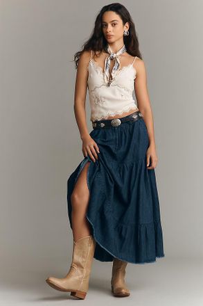 Pilcro Tiered Denim Maxi Skirt