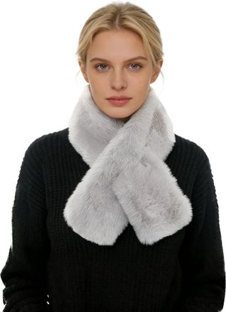 Lina & Lily Faux Fur Pull-Through Womens Winter Collar Scarf Neck Warmer Rectangle Fluffy (Light Grey)
