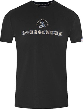 Aquascutum Mens Aquascutum Script Logo Black T-Shirt - Size: 38