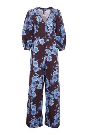 Lords of Harlech Jill Stretch Tencel Jumpsuit in Serious Floral Plum at Nordstrom, Size Xx-Large
