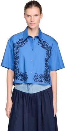 Sandro Embroidered and beaded shirt in Blue at Nordstrom, Size X-Large