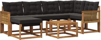 vidaXL Conjunto De Sof&aacute;s De Exterior 7 Uds. Natural Y Negro Vidaxl