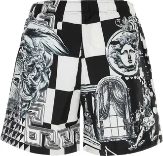Versace Mens Printed Polyester Swimming Shorts Blackwhite Costumi Da Bagno Swimwear