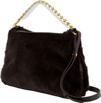 Vanessa Bruno Womens Faux Fur Shoulder Bag Black Synthetic