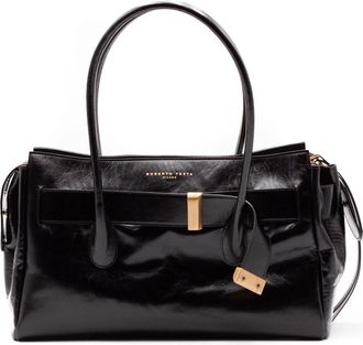 Roberto Festa Milano Glanzende Leren Schoudertas - Dames - Shoppers - Zwart - ONE Size - Leer - Tassen