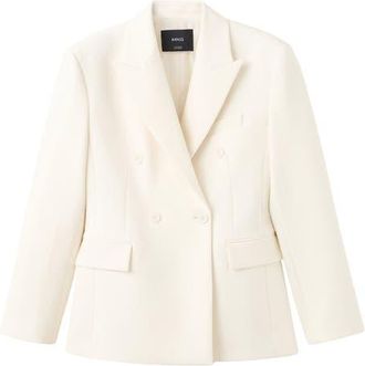 Mango Fitted Double Breasted Blazer in Ecru at Nordstrom, Size Medium