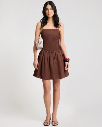 Onia Dropped Waist Pintuck Dress in Brown at Nordstrom, Size 8
