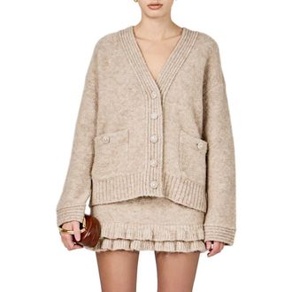 endless rose Fuzzy Oversize Cardigan in Taupe at Nordstrom, Size X-Small