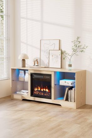 Living and Home TV Stand Electric Fireplace Adjustable Flame with Remote Control in Natural
