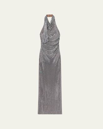Self Portrait Rhinestone Draped Maxi Dress