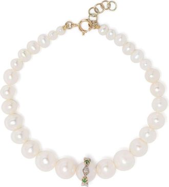 Pascale Monvoisin 9K Yellow Gold Chelsea N°2 Pearl And Diamond Bracelet - Womens - Emerald/Pearl/9kt Yellow Gold/Diamond