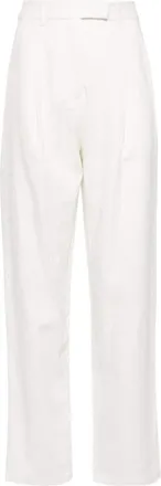 Self Portrait high-waisted tailored trousers - women - Cotton/Cotton/Linen/Flax - 14 - White
