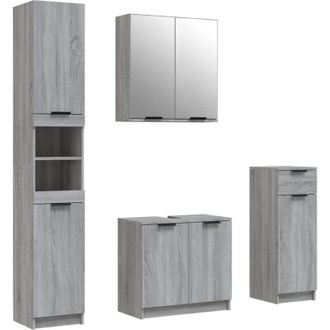 vidaXL Vidaxl - Set De Armario De Ba&ntilde;o 4 Pzas Madera Contrachapada Gris Sonoma