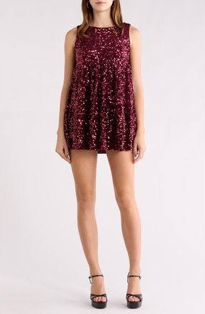 All in Favor Sequin Tiered Minidress in Burgundy at Nordstrom Rack, Size X-Small