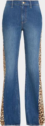Alice & Olivia Leopard Godet Wide-Leg Jeans