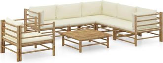 vidaXL Set De Muebles De Jard&iacute;n 7 Piezas Bamb&uacute; Y Cojines Blanco Crema Vidaxl