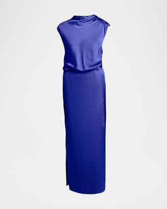Giorgio Armani High-Neck Double Silk Satin Gown