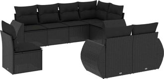 vidaXL Set De Sof&aacute;s De Jard&iacute;n 8 Piezas Y Cojines Rat&aacute;n Sint&eacute;tico Negro Vidaxl