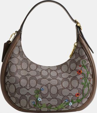 Coach Womens Emily Shoulder Bag In Signature Jacquard With Floral Embroidery - Brown - One Size
