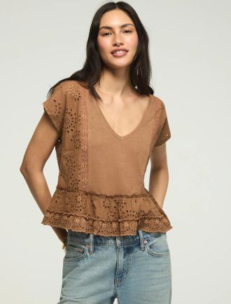 Lucky Brand Womens Eyelet Fashion Swing Tee
